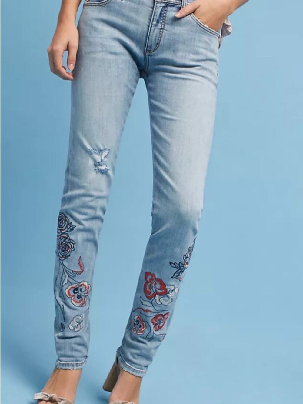 Pilcro and the Letterpress Embroidered Mid-Rise Slim Boyfriend Jeans, Size 27